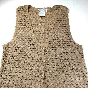 Crochet Sweater Vest Beige Ramie Cotton Large Boho Cottage Retro Hippy Festival
